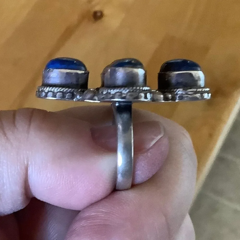 𝅺sterling SILVER 925 VINTAGE LAPIS LAZULI WOMAN RING SIZE US 7.5​​